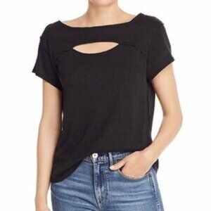 Free People June Black Linen Cut Out Top